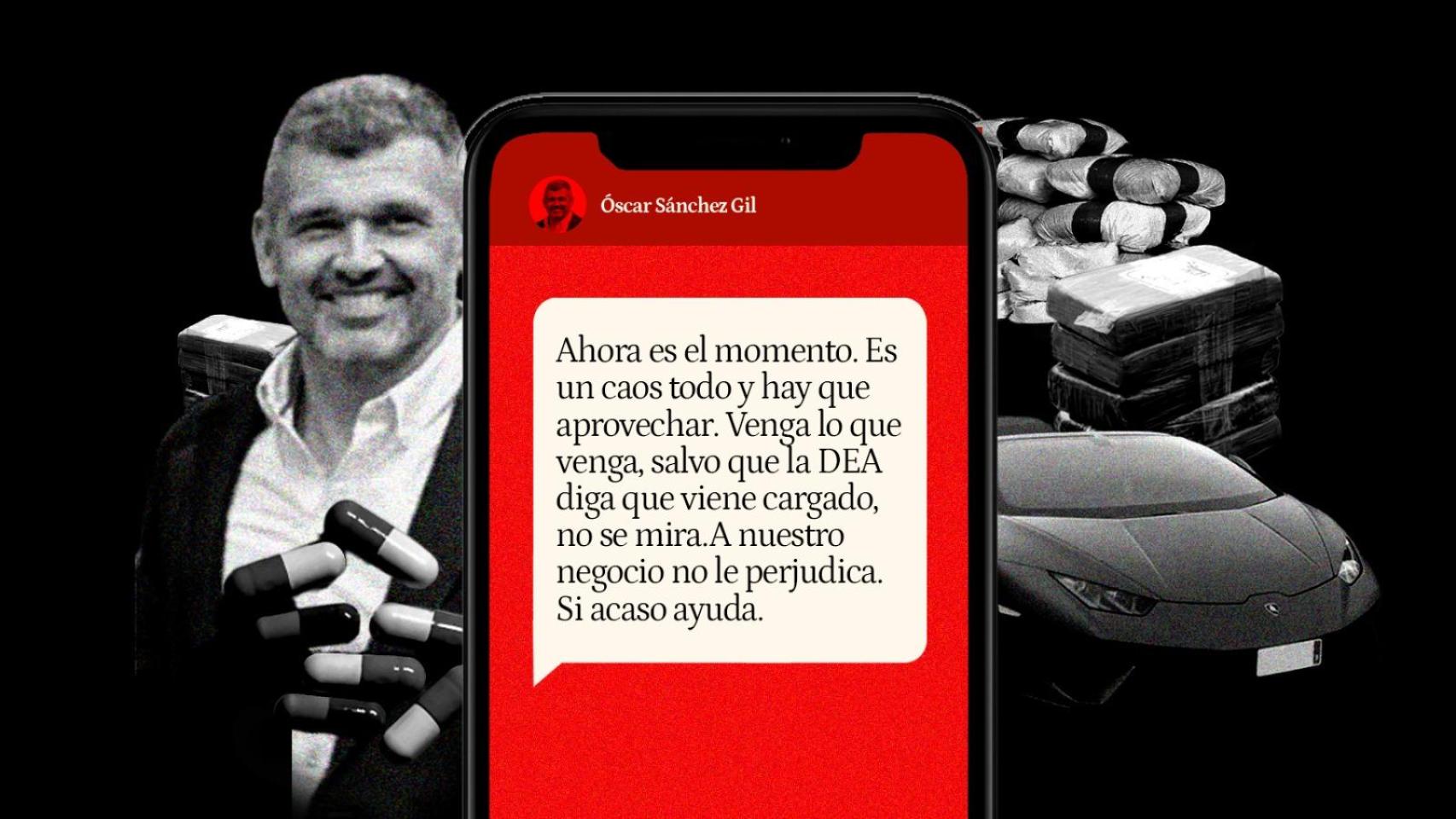 Fotomontaje con el rostro y los chats de de Óscar Sánchez, el exjefe de la UDEF investigado por supuesta colaboración con el narcotráfico.