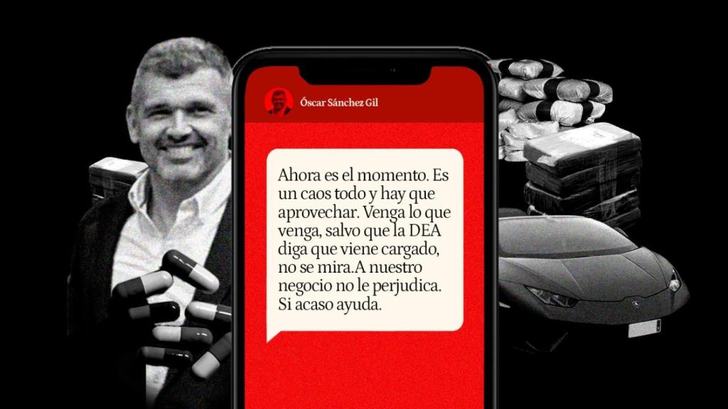 Fotomontaje con el rostro y los chats de de Óscar Sánchez, el exjefe de la UDEF investigado por supuesta colaboración con el narcotráfico.