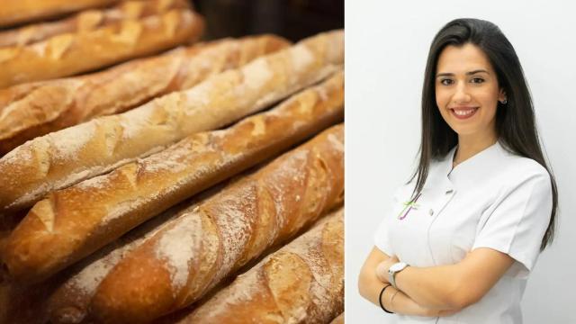 La nutricionista Sandra Moñino junto a unas barras de pan.