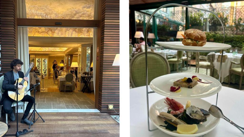 La música que ameniza la velada y la torre de aperitivos con la que arranca.