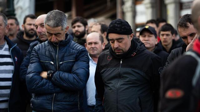 Trabajadores durante una movilización del sector metalúrgico, a 14 de marzo de 2024, en Vigo, Pontevedra, Galicia, (España). Trabajadores del sector metalúrgico se han concentrado a las puertas de los distintos astilleros de la ciudad de Vigo.