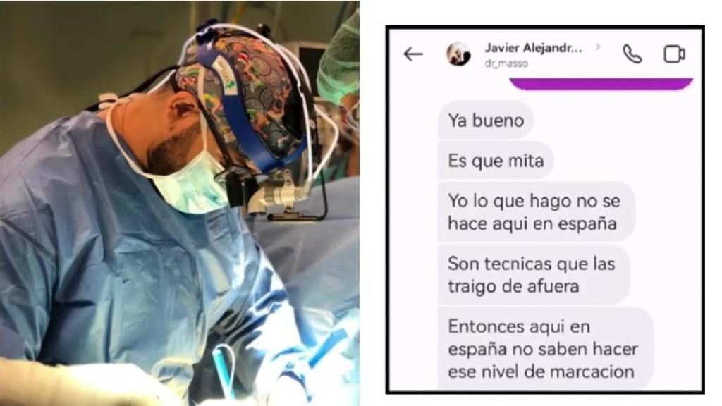 El cirujano cardiovascular investigado en el 'caso Sara', junto a una captura de Instagram de la nueva testigo.