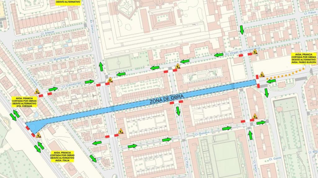 Itinerarios alternativos por los cortes en la Avenida de Francia.