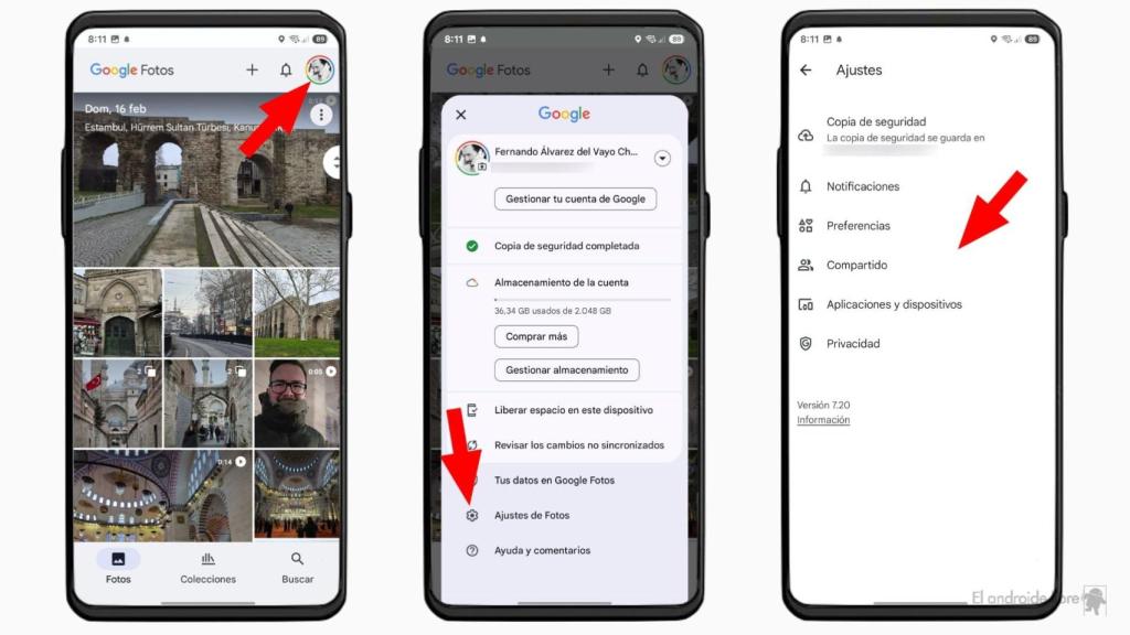 Menú de ajustes en apps de Google