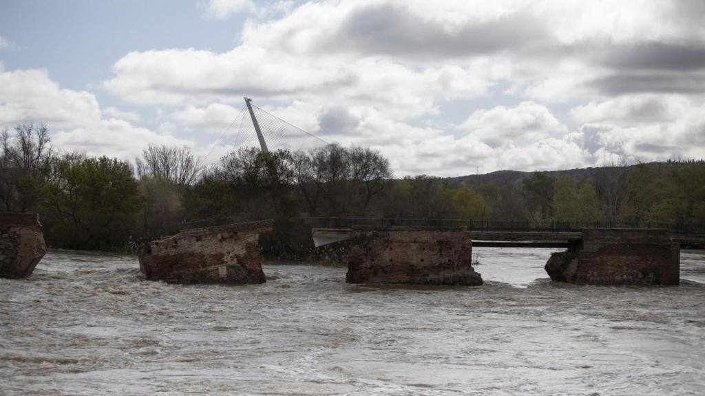 El estado actual del Puente Romano de Talavera de la Reina tras el derrumbe parcial.