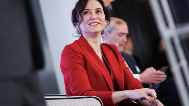 Isabel Díaz Ayuso, este lunes durante el desayuno organizado por Europa Press.