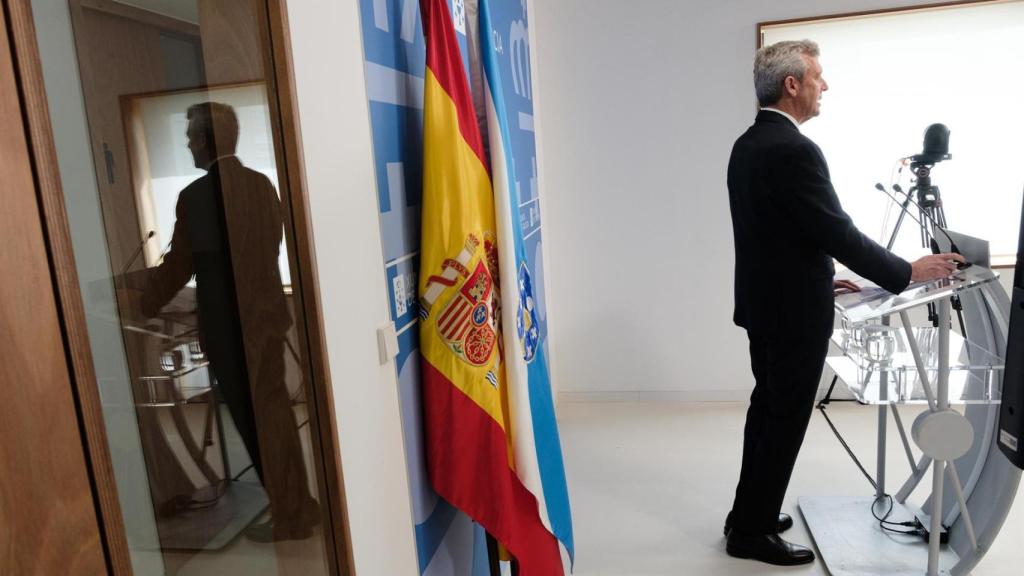 El presidente de la Xunta, Alfonso Rueda, durante la rueda de prensa
