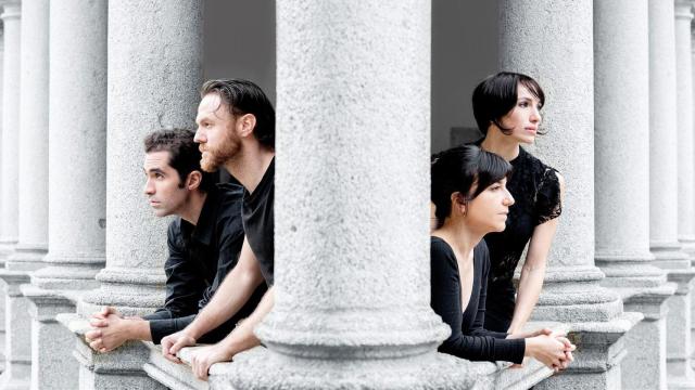 De izquierda a derecha, Manuel Moya, Alfredo Noval, Irene Serrano y Rebeca Matellán en 'Los dos hidalgos de Verona'.