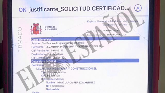Certificado de la constructora de José Ruz enviado por Koldo García a Aldama y hallado por la UCO en un dispositivo.
