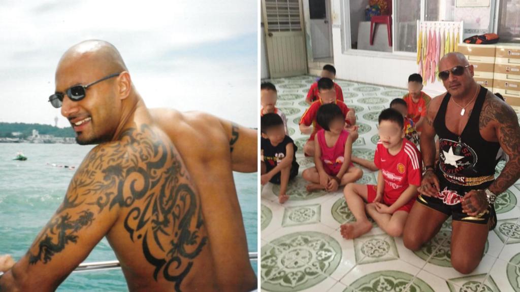 Chet antes de la cárcel (I) y años después en un orfanato de Asia (D).