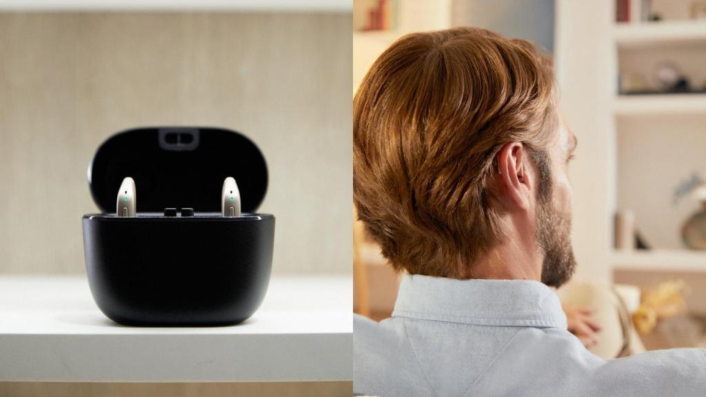 Audífonos en la caja y puestos en la oreja