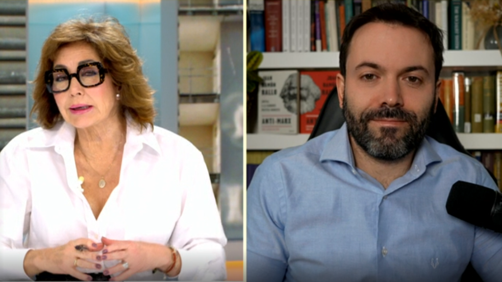 Ana Rosa junto con Juan Ramón Rallo.