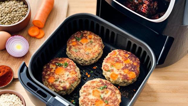 Las hamburguesas en la 'airfryer'.