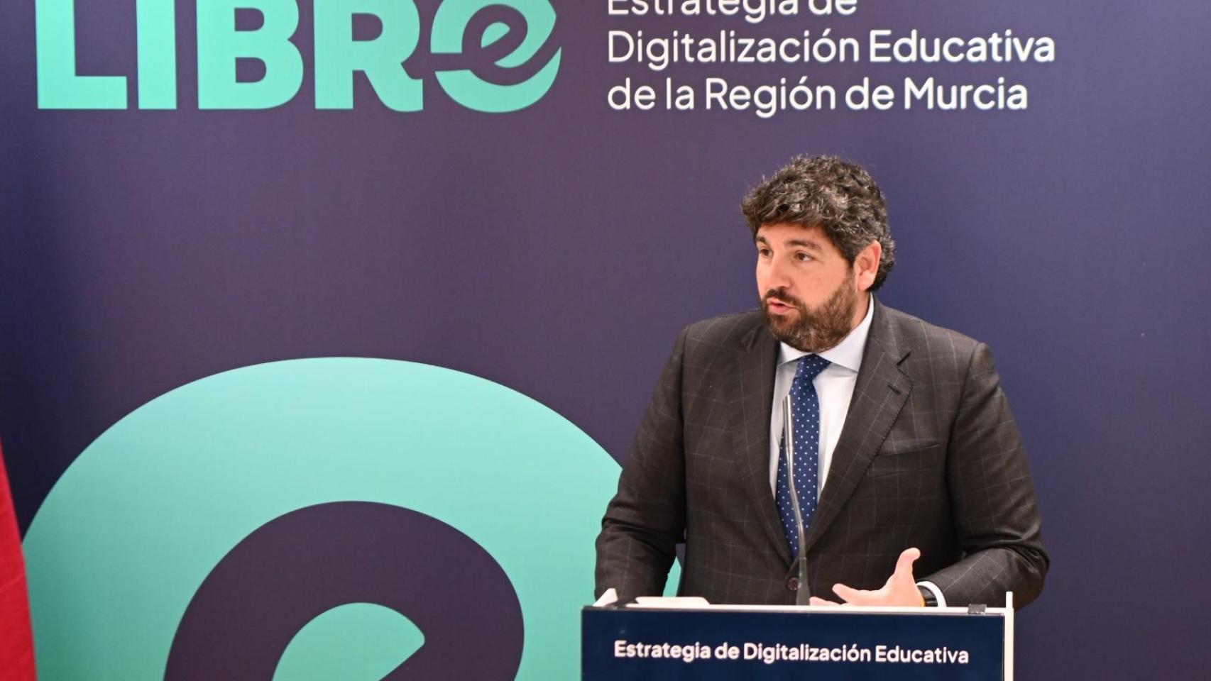 El presidente de la Región de Murcia, Fernando López Miras, este martes.