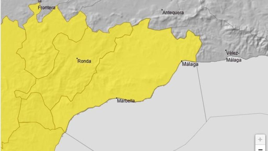 El mapa de avisos de la Aemet este martes en Málaga.