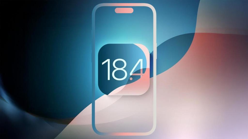 Fotomontaje con el logo de iOS 18.4 y un iPhone.