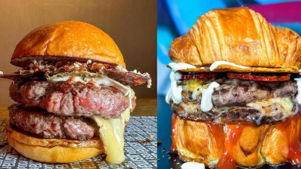 Dos de las hamburguesas de la carta confeccionada por Esteban Galián, jefe de cocina y gerente de esta hamburguesería de Las Torres de Cotillas.