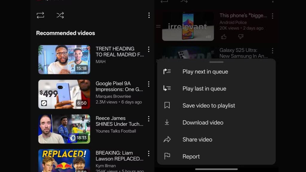 Recomendaciones en cola de YouTube