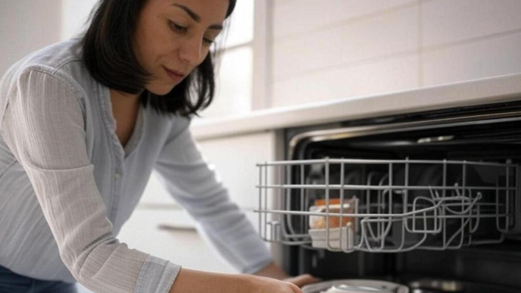 Mujer utilizando el lavavajillas.