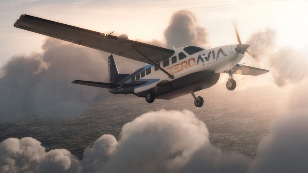 Render de Cessna Caravan reconvertida con propulsor de hidrógeno