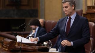 Alberto Núñez Feijóo, presidente del PP, durante un discurso ante el pleno del Congreso de los Diputados.