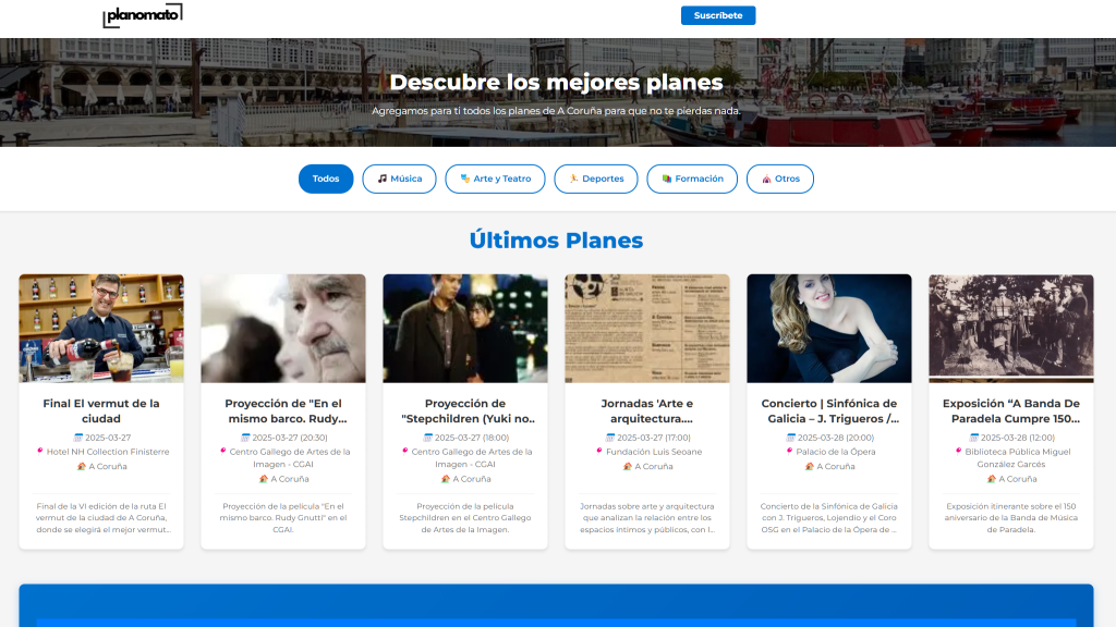Web de Planomato.com que revoluciona el ocio coruñés
