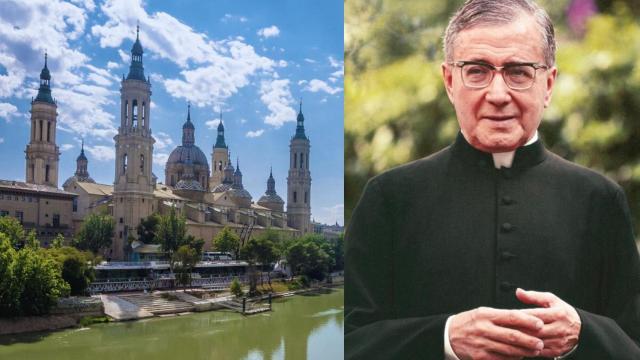 La Basílica del Pilar y una imagen de Josemaría Escrivá.