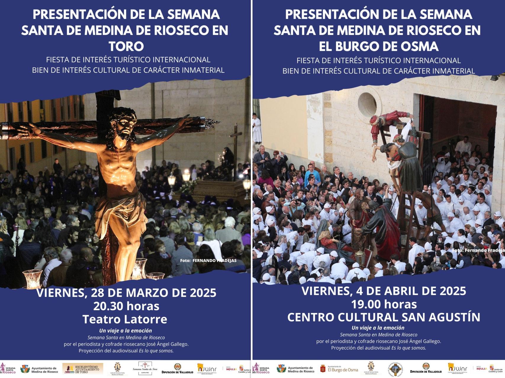 Carteles promocionales de la presentación de la Semana Santa de Medina de Rioseco en Toro y El Burgo de Osma
