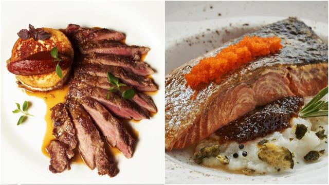 Plato de secreto y salmón de Montes de Galicia.
