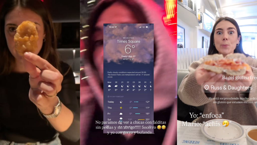 Tres momentos del viaje de Anna Padilla a Nueva York.