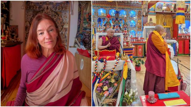 La lama hispanoargentina Viviana Bustos, meditando en su casa, situada en las montañas que circundan al templo de Panillo Ferran Barber / Lamas orientales en el templo de Panillo.