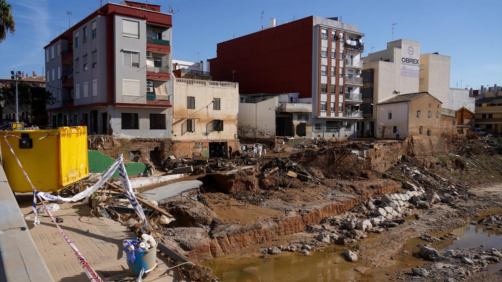 El barranco del Poyo a su paso por Paiporta en noviembre. Eduardo Manzana / Europa Press