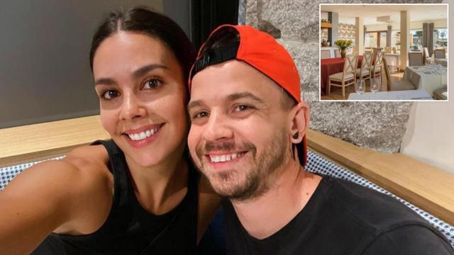 Cristina Pedroche y Dabiz Muñoz junto a una imagen del restaurante Lera