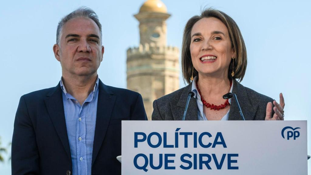 Elías Bendodo y Cuca Gamarra, este viernes en Sevilla, en la víspera de la 27ª Interparlamentaria del PP.