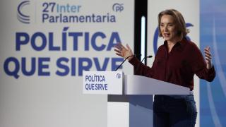 Cuca Gamarra, este sábado en Sevilla durante su intervención ante la Interparlamentaria del PP-