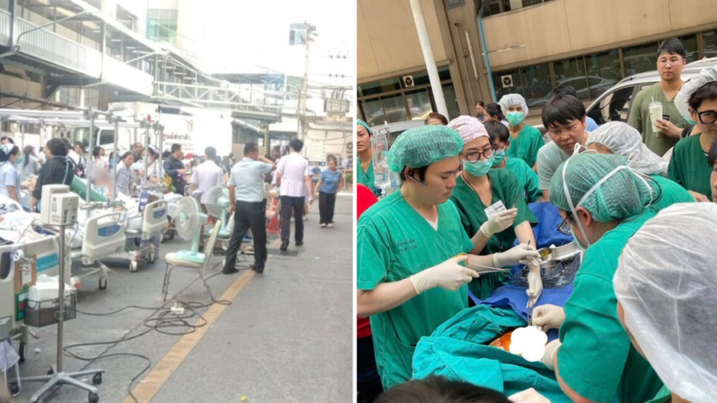 Una mujer da a luz en una camilla mientras se produce un terremoto en Tailandia.