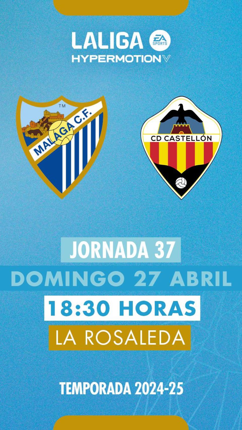Horario del Málaga CF vs. Castellón de la jornada 37 de Segunda División