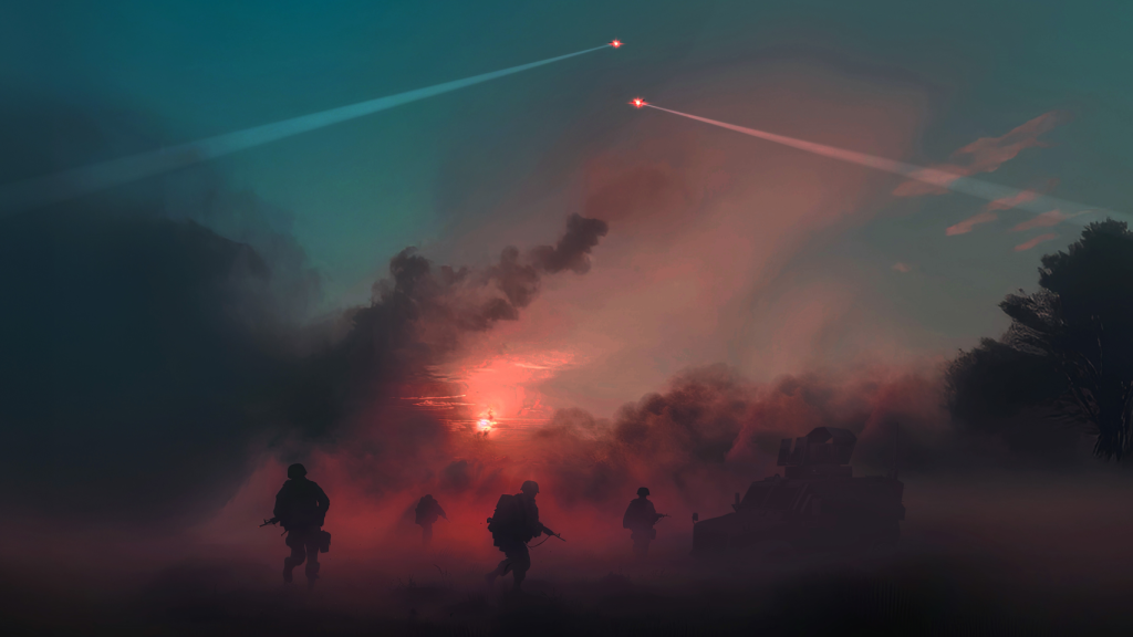 Recreación de rayos láser en el campo de batalla