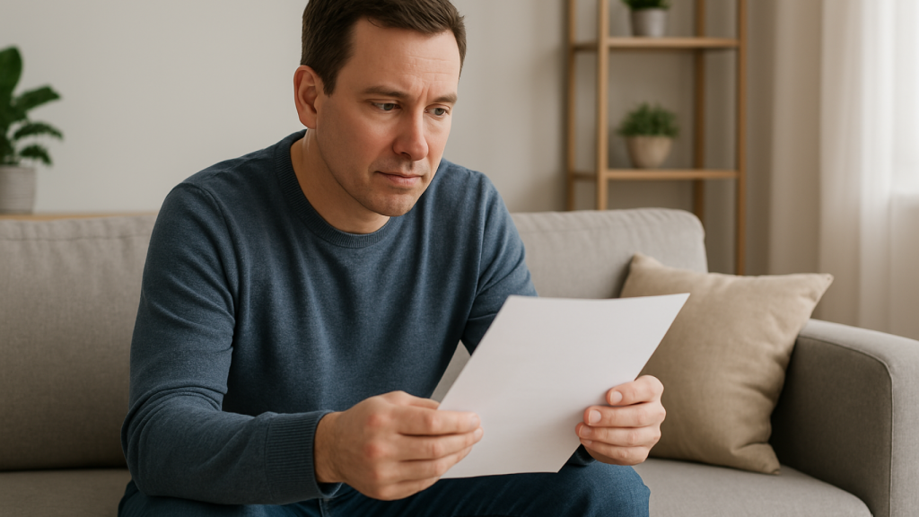 Adulto sosteniendo un documento.