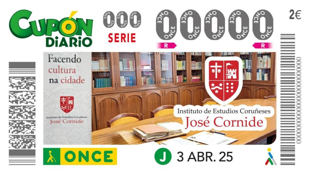 El Instituto José Cornide de Estudios Coruñeses, imagen del cupón de la ONCE