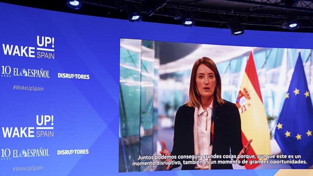 Roberta Metsola, presidenta del Parlamento Europeo, desde Bruselas.