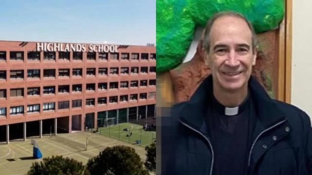 El colegio Highlands El Encinar y Marcelino, el capellán acusado de agresión sexual.
