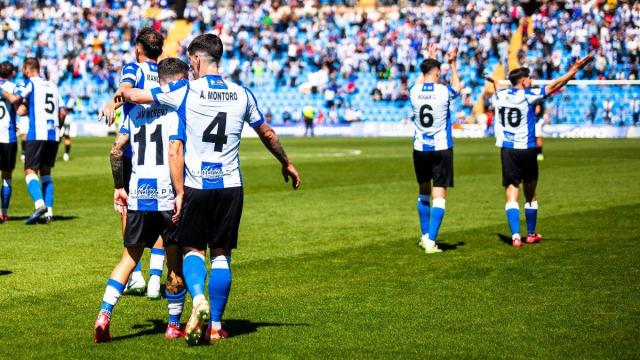 El Hércules celebra la victoria ante el Ibiza.