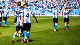 El Hércules celebra la victoria ante el Ibiza.