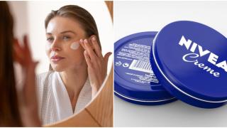 Mujer aplicándose crema en el rostro.