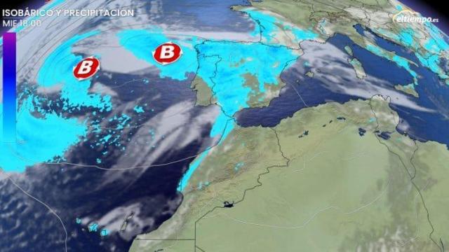 Una nueva borrasca al oeste de la península dejará lluvias en buena parte del país a partir del miércoles.
