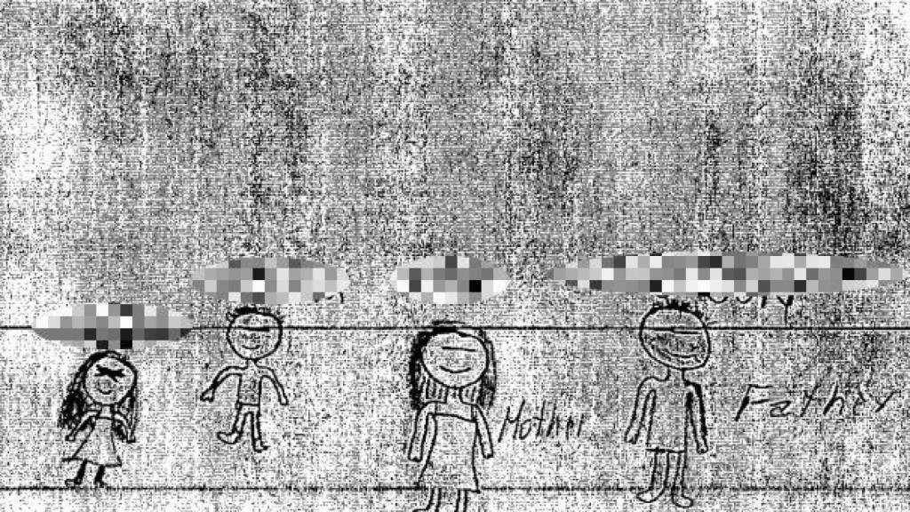 Uno de los dibujos de la hija pequeña de Gregory analizados por los psicólogos.