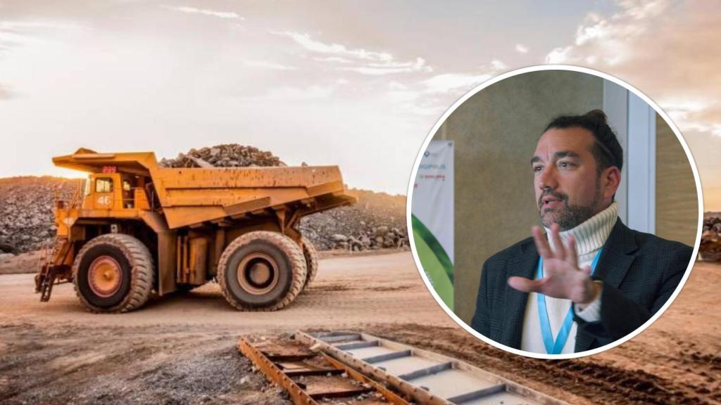 Imagen de archivo de una explotación minera (Europa Press) y, en el círculo, el director general del ICAMCyL e ISMC, Santiago Cuesta López (foto cedida)