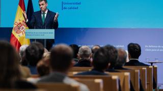 El presidente del Gobierno, Pedro Sánchez, este lunes en un acto en la UNED.