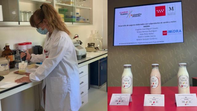 Foto de una investigación de IMIDRA en una imagen de archivo con el resultado de los yogures del nuevo proyecto de aprovechamiento de subproductos de frutas.